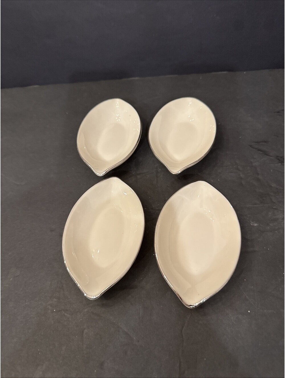 Lenox Ivory Platinum Trim (4) Oval Nut Relish Dish Ashtray Bowls 4.25”